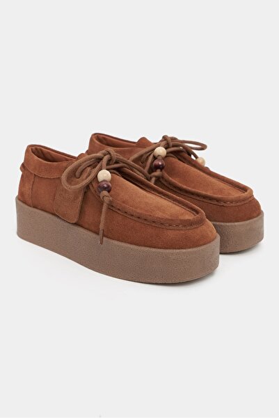 NİŞANTAŞI SHOES Jewel Taba Суед Естествена кожа Дантелени детайли Дамски мокасини