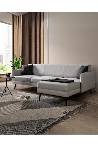 Velura Home & Living Olaf Köşe Takımı - Gri Keten Kumaş