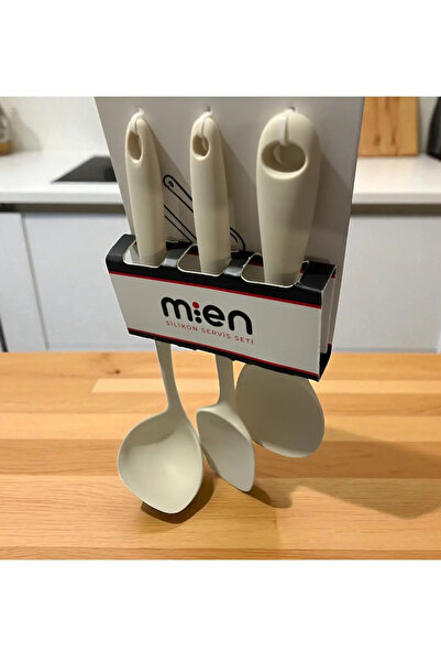 FİNCAN SUNUM HOME 3 lü Krem Silikon Servis Seti (kepçe,spatula,kaşık seti )