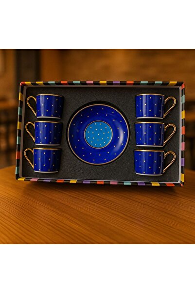 Hepyek Bycomo Royal Blue 6-Piece Premium Porcelain Coffee Cup Set – Gold Gilded & Modern Design