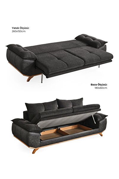 Velura Home & Living Azir Koltuk Takımı & Bazalı Yataklı Koltuk Takımı 3 1 - Gri Nubuk Bukle Kumaş