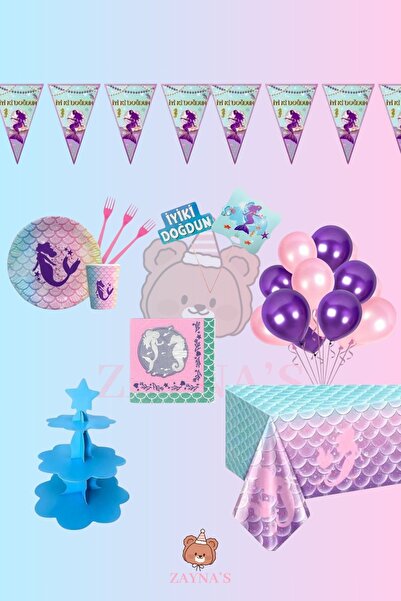 Genel Markalar Deniz Kızı 16 Kişilik Doğum Günü Parti Seti - Deniz Kızı Konse...