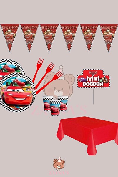 Zayna's Cars Arabalar Temalı Ekomini Set 8 Kişilik Doğum Günü Parti Malzemele...