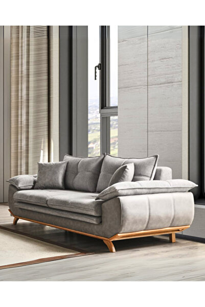 Velura Home & Living Azir Koltuk Takımı & Bazalı Yataklı Koltuk Takımı 3 1 - Gri Nubuk Bukle Kumaş