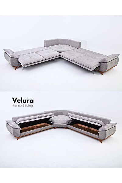 Velura Home & Living Azir Yataklı & Bazalı Köşe Koltuk Takımı