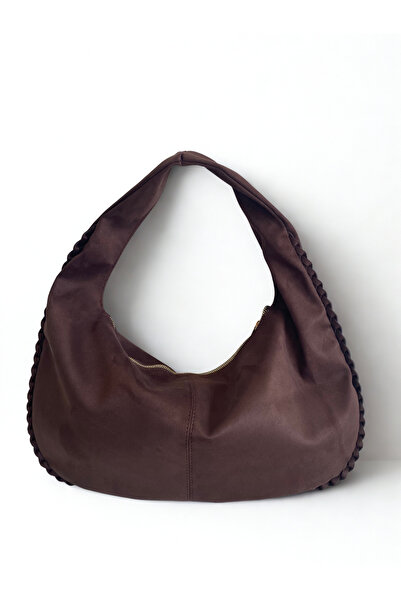 yako حقيبة كتف هازل كبيرة الحجم من جلد الغزال (العرض 51 سم، الطول 30 سم)