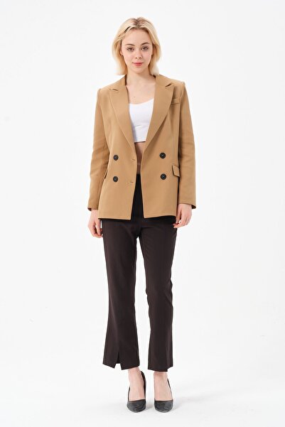 Bolivente Bej Regular Fit Astarlı Dokuma Ceket