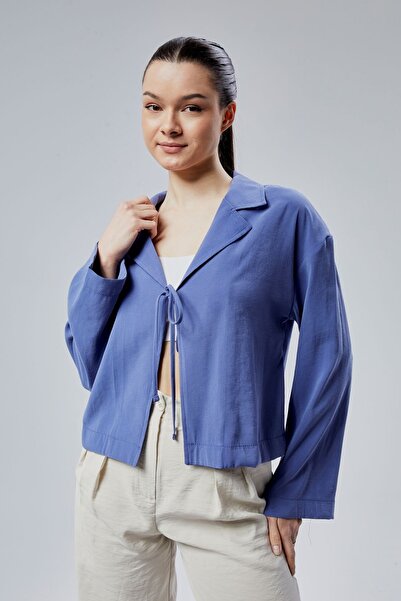 Bolivente Cămașă Indigo cu croială lejeră cu detaliu de șireturi