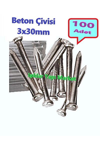 Işıklar Beton Çivisi -1.Kalite -(Saat, Tablo vb.) -Gri-3x30mm (Pk.İçi/Ad.: 100Adet)