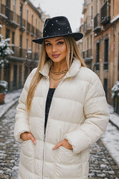 FELLMENS Μαύρο καπέλο Panama Fedora με πέτρες