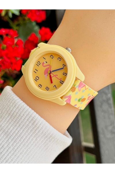 Weluxa Silicone Band Flamingo Patterned Girl's Wrist Watch for 6 Years and Above