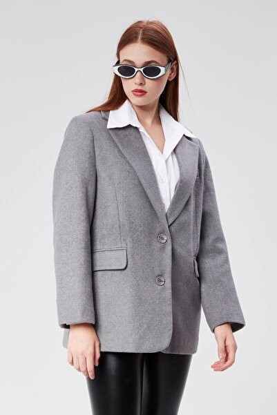 Bolivente Kruvaze Yaka Regular Fit Kaşe Ceket