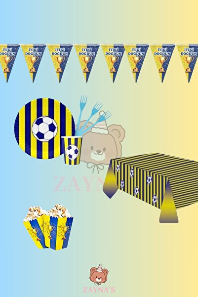 Zayna's مجموعة حفلات أعياد الميلاد باللون الأصفر والأزرق الداكن - فكرة عيد مي...