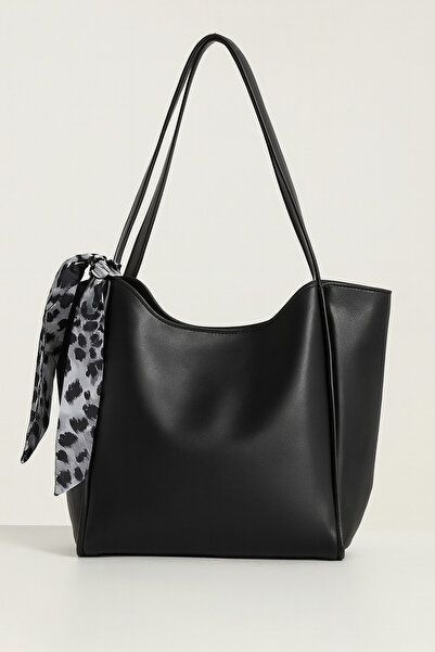 Zeyne حقيبة كتف نسائية من الجلد الصناعي Zyn03 باللون الأسود مع وشاح وسحاب، هد...