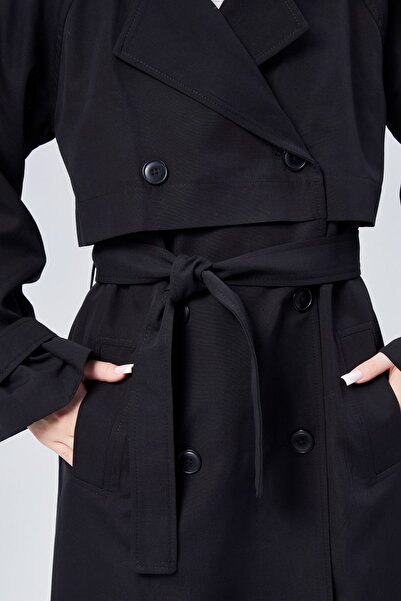 Bolivente Oversize Kruvaze Kapama Rüzgarlık Detaylı Trençkot