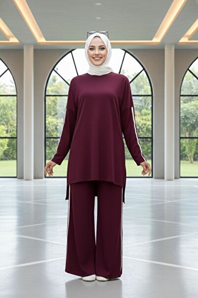 Mercan KEVSER TAKIM Rahat Spor Kristal Kumaş İkili Takım Bordo Tesettür Giyim