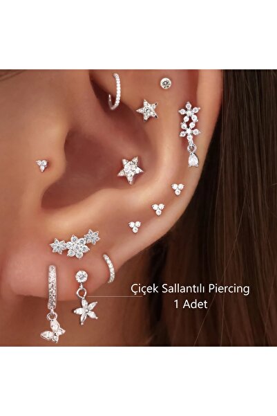Heppii Çiçek Sallantılı Piercing Helix Kıkırdak Silver Renk