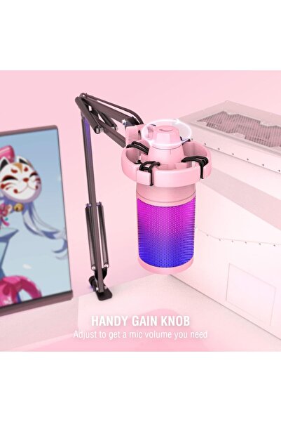 Fifine Gaming Condenser Microphone A6TP with Boom Arm, Cardioid, RGB, Streaming, Podcast, USB, Quick