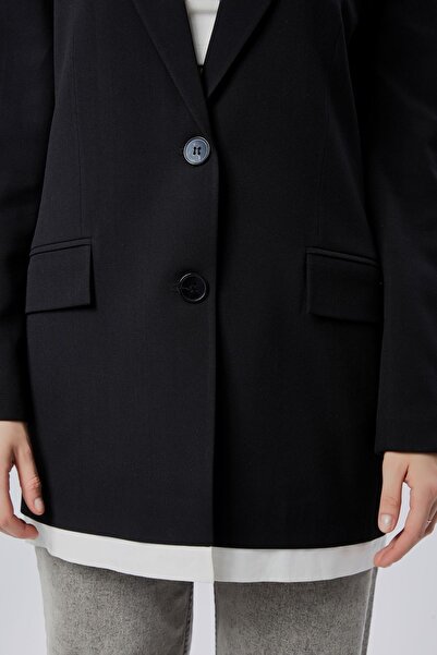 Bolivente Siyah Oversize Uzun Blazer Ceket