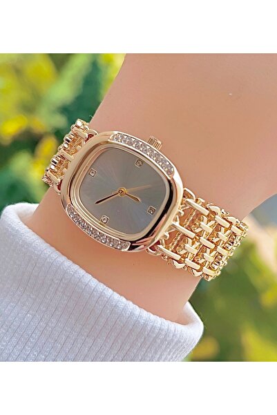 Weluxa ساعة يد نسائية عتيقة من حجر الزركون باللون الذهبي