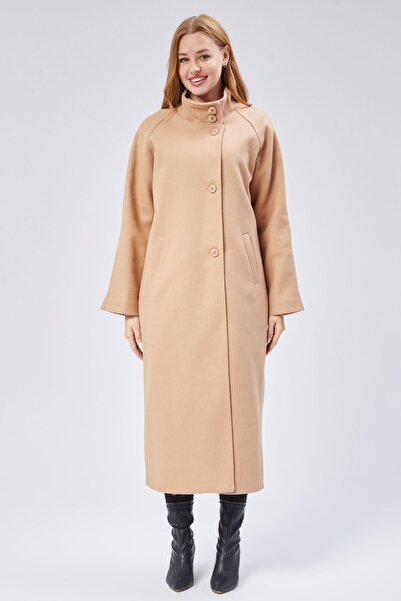 Bolivente Μπεζ γιακάς Oversize Μακρύ Μάλλινο Παλτό Stash