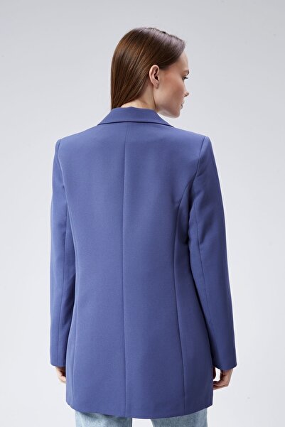 Bolivente İndigo Oversize Dokuma Blazer Ceket