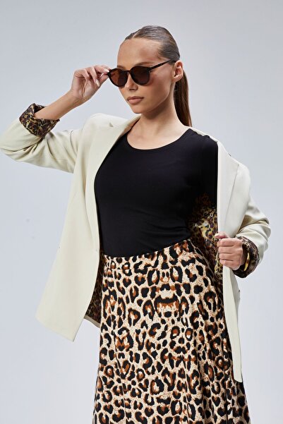 Bolivente Stone Double-Breasted Collar Sleeve Fold Detail Regular Padded Blazer Jacket