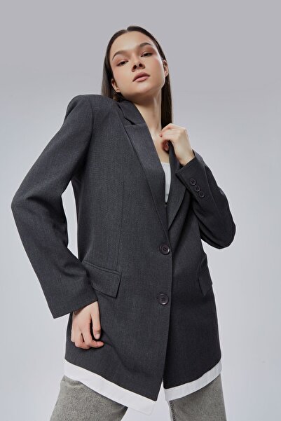 Bolivente Antrasit Oversize Uzun Blazer Ceket