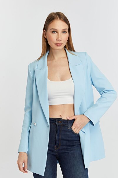 Bolivente Turkuaz Oversize Dokuma Blazer Ceket