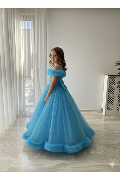 BİLGEN Style KIZ ÇOCUK TARLETAN LI KEMER TEDAYLI DÜŞÜK KOL ŞIK ÖZEL GÜN VE DÜĞÜN KOPMSETTİ ABİYE ELBİSE