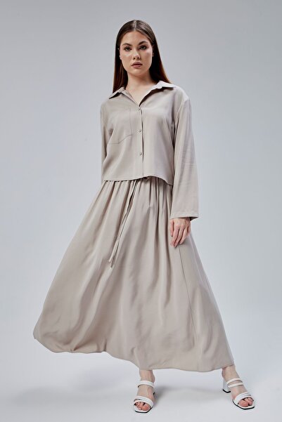 Bolivente Μπεζ ελαστική μέση Modal υφαντή φούστα