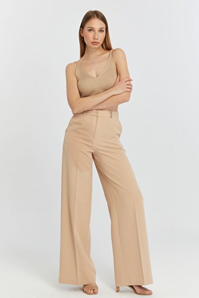 Bolivente Vizon Palazzo Geniş Paça Dokuma Kumaş Pantolon