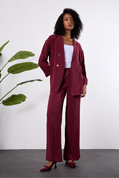 Bolivente Claret Red Regular Elastic Waist Loose Trousers