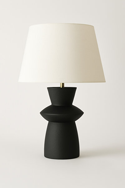 PALMA RIVA Paloma Gold Detaylı Keten Başlıklı Siyah Dokulu Abajur Lamba