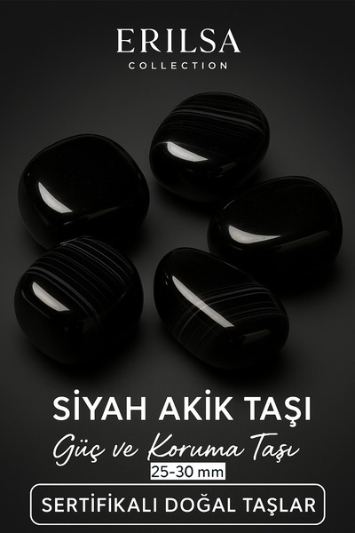Tesbih Atölyesi Sertifikalı Siyah Akik Taşı Doğal Taş Kütle Parça 25-30 mm – ...