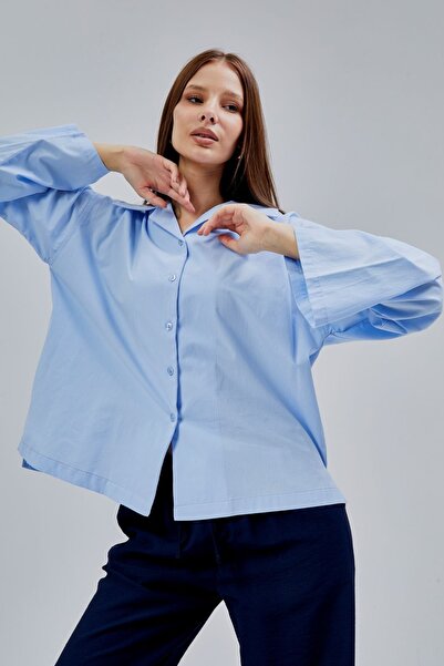 Bolivente Bebe Mavisi Oversize Poplin Gömlek