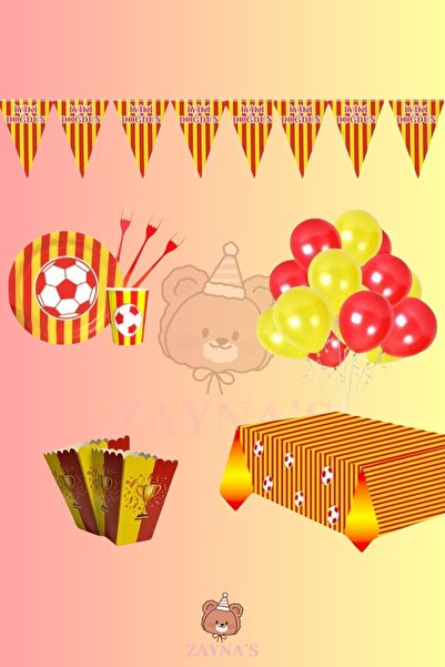 Zayna's Taraftar Sarı Kırmızı 32 Kişilik Doğum Günü Parti Seti -Taraftar Kons...