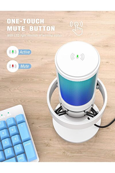 Fifine Microphone Condenser A8, Cardioid, RGB, Gaming, Podcast, USB Plug & Play, Pop Filter, Volume