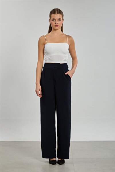 BARRELS AND OIL بنطلون نسائي بحزام فيلكرو - أزرق داكن