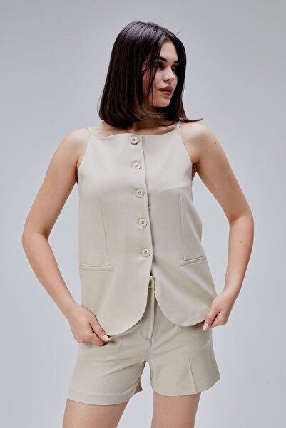 Bolivente Açık Bej Regular Cepli Dokuma Şort