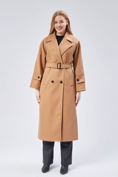 Bolivente Kadın Regular Kemerli Kaşe Kaban