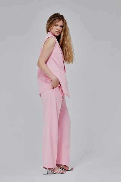 Bolivente Pink Oversize Double Breasted Collar Lined Vest