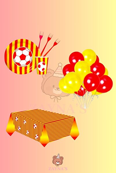 Zayna's Sarı Kırmızı Parti Seti - Çocuk Futbol Taraftar Temalı Doğum Günü Kon...