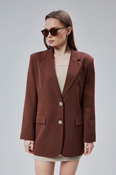 Bolivente Women's Oversize Straight Cut Lined Woven Blazer Jacket