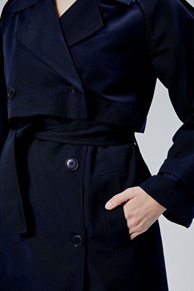 Bolivente Lacivert Kruvaze Kapama Rüzgarlık Detaylı Trençkot 44956