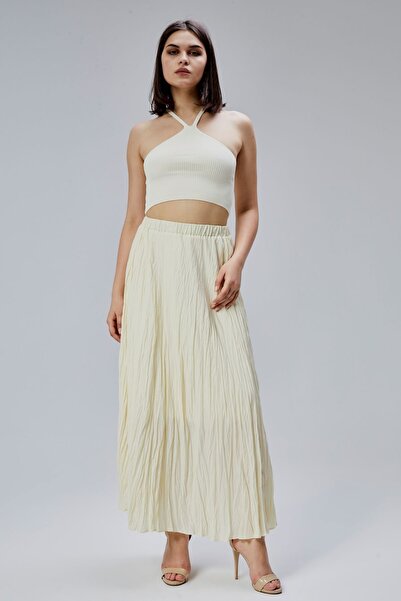 Bolivente Yellow Crinkle Voile Skirt with Elastic Waist