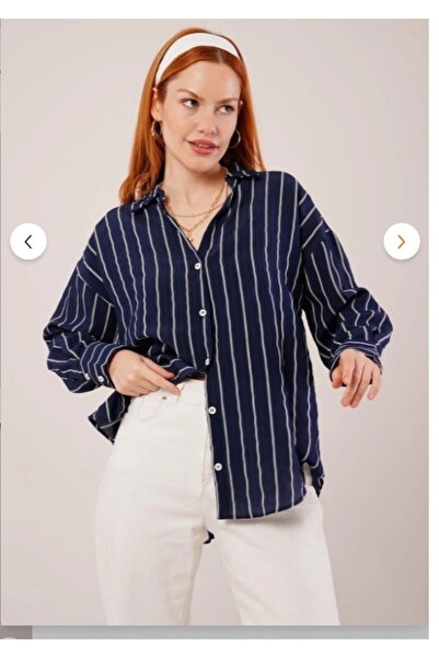 modazoom Cămașă de bază lungă, oversize, cu dungi pentru femei