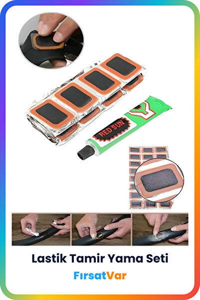 FırsatVar Lastik Tamir Yama Seti Bisiklet Araç Oto Motosiklet Patlak Lastik Teker Onarım Seti 25 Parça