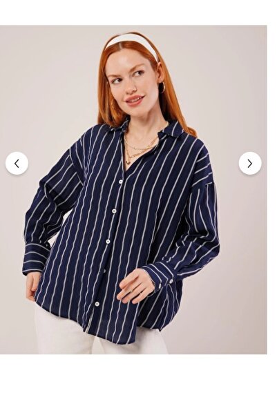 modazoom Cămașă de bază lungă, oversize, cu dungi pentru femei