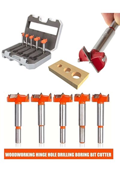 Depolife Tas Menteşe Mum Yuva Açma Freze Uç Seti 5li 15mm 20mm 25mm 30mm 35mm Makap Için 6mm Sap Çantalı